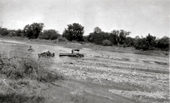 With the car through the river. 1920s 