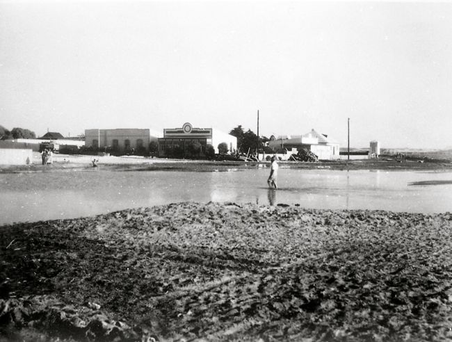 Floods in Swakopmund. Swakop river railway bridge washed away during floods. 1931 